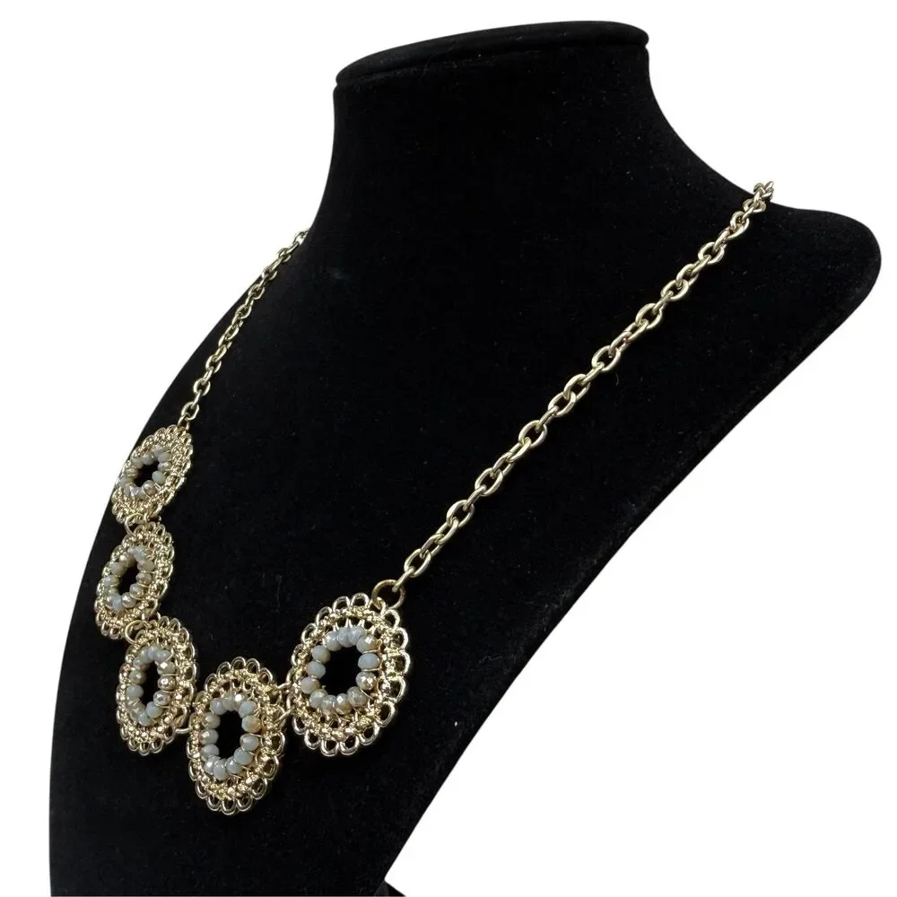 Gold Tone Scalloped Filigree Beaded Statement Collar Necklace Fashion Jewelry 17
